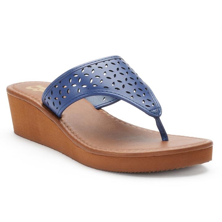 Dana Buchman Perforated Hood Thong Wedge Sandals, Women's, Size: Medium, Med Blue