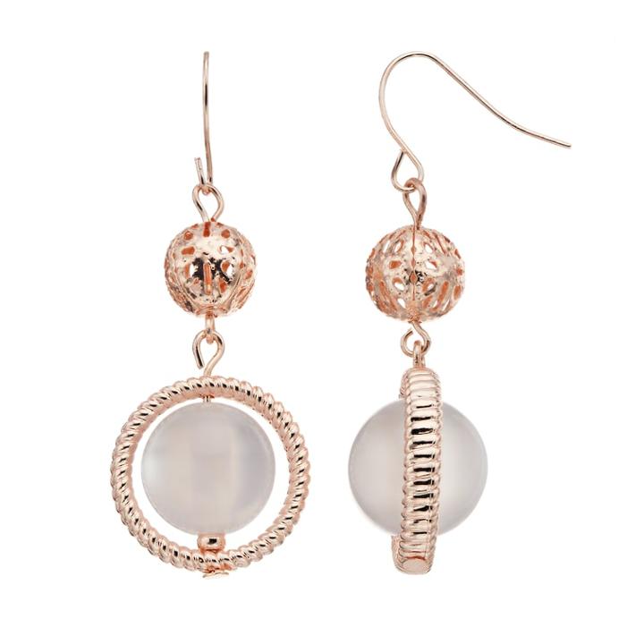 Rope Hoop & Ball Drop Earrings, Women's, Light Pink