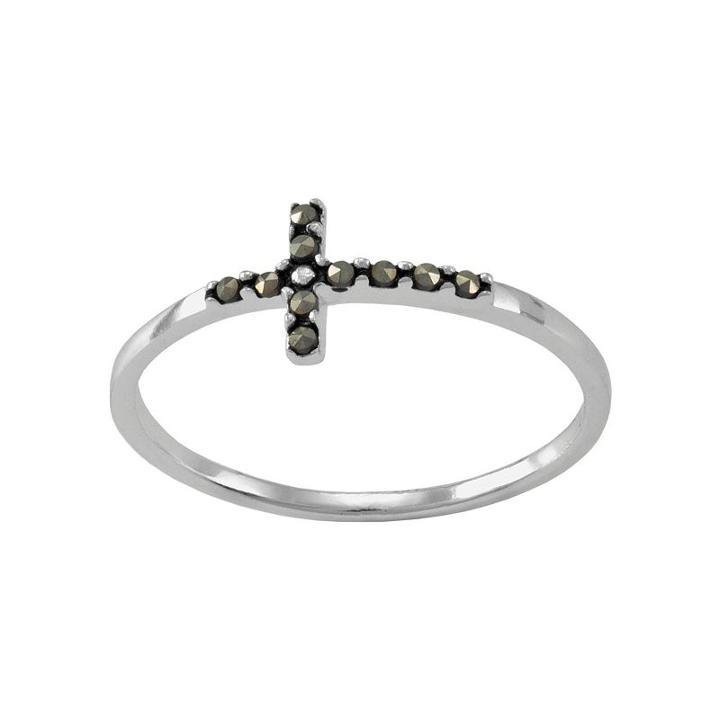 Sterling Silver Marcasite Sideways Cross Ring, Women's, Size: 8, Grey