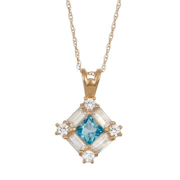10k Gold Swiss Blue Topaz & Lab-created White Sapphire Pendant Necklace, Women's, Size: 18