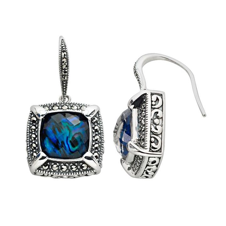 Lavish By Tjm Sterling Silver Abalone Doublet Frame Drop Earrings, Women's, Multicolor