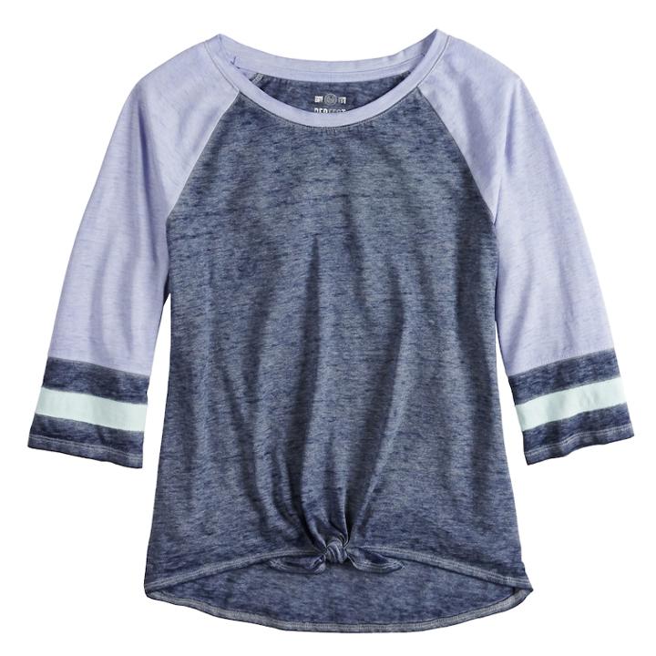 Girls 7-16 So&reg; Tie-front Raglan Varsity Tee, Size: 10, Dark Blue