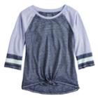 Girls 7-16 So&reg; Tie-front Raglan Varsity Tee, Size: 10, Dark Blue