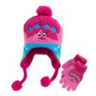 Dreamworks Trolls Poppy Girls 4-16 Plush Tassel Hat & Gloves Set, Dark Red