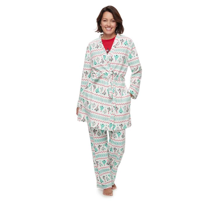 Women's Jammies For Your Families Christmas Tree Microfleece Robe, Size: Xl, White