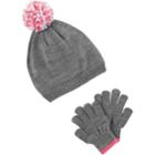 Girls 4-14 Carter's Pom Hat & Gloves Set, Size: 8-14, Pink Gray