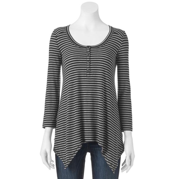 Women's Sonoma Goods For Life&trade; Ribbed Henley Tee, Size: Large, Black