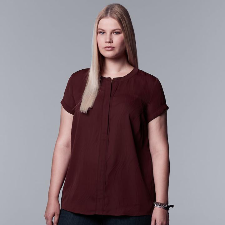 Plus Size Simply Vera Vera Wang Essential Popover Top, Women's, Size: 2xl, Dark Red