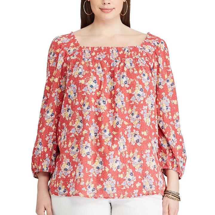 Plus Size Chaps Smocked Peasant Top, Women's, Size: 2xl, Pink Ovrfl
