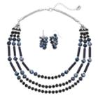 Chaps Multi Strand Beaded Necklace & Cluster Earrings Set, Women's, Navy