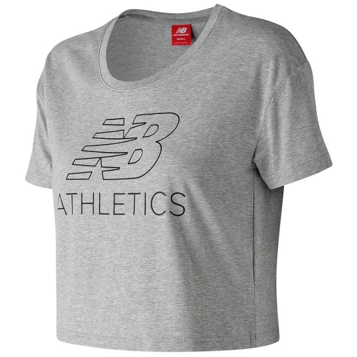 Women's New Balance Athletics Cropped Tee, Size: Large, Light Grey