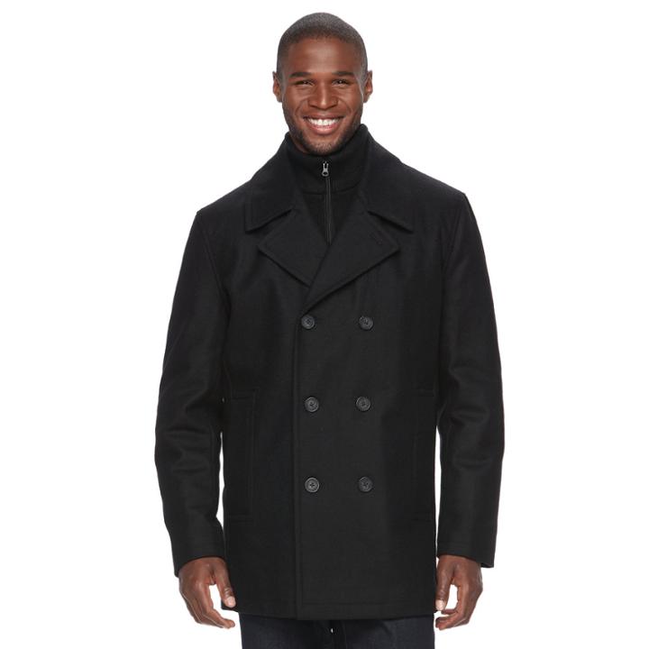 Men's Andrew Marc Wool-blend Peacoat, Size: Xl, Black