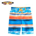 Boys 4-7 Zeroxposur Striped Watercolor Swim Trunks With Goggles, Size: Large, Med Pink