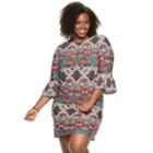 Plus Size Suite 7 Print Ruffle Dress, Women's, Size: 2xl, Red Turquoise