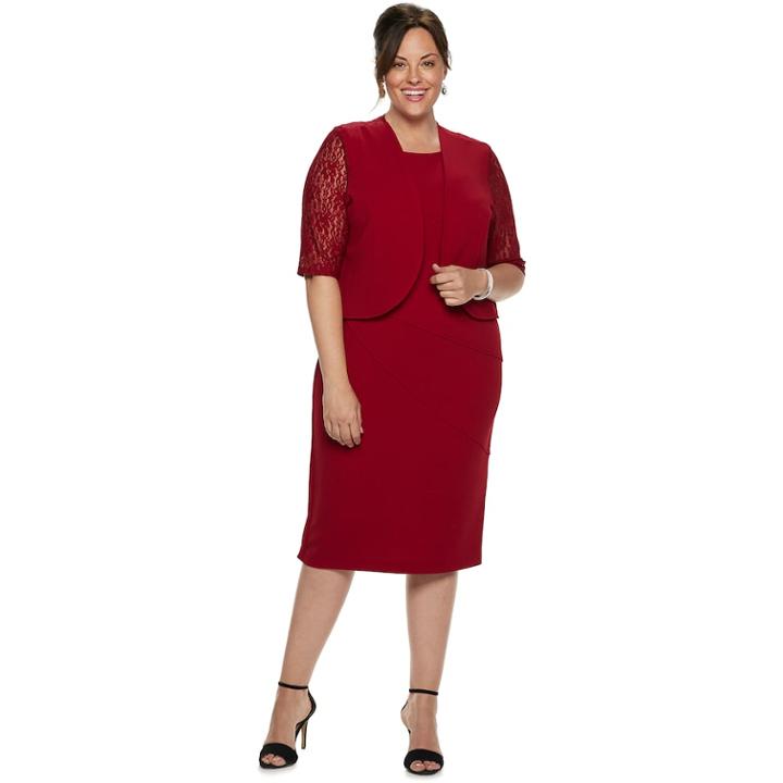Plus Size Maya Brooke Textured Lace Dress & Jacket Set, Women's, Size: 24w T/l, Red