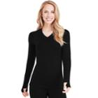 Women's Cuddl Duds Flexfit V-neck Top, Size: Xlrg Av/rg, Black