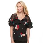 Juniors' Candie's&reg; Ruffled Lace Top, Teens, Size: Xl, Black