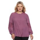 Plus Size Apt. 9&reg; Lace-trim Top, Women's, Size: 2xl, Med Purple