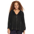 Plus Size Rock & Republic&reg; Lurex Embellished Peasant Top, Women's, Size: 1xl, Black