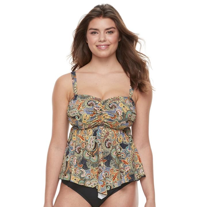 Women's A Shore Fit Tummy Slimmer D-e Cup Bandeaukini Top, Size: 10, Drk Orange