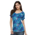 Women's Jennifer Lopez Ruched Print Tee, Size: Medium, Blue (navy), Comfort Wear