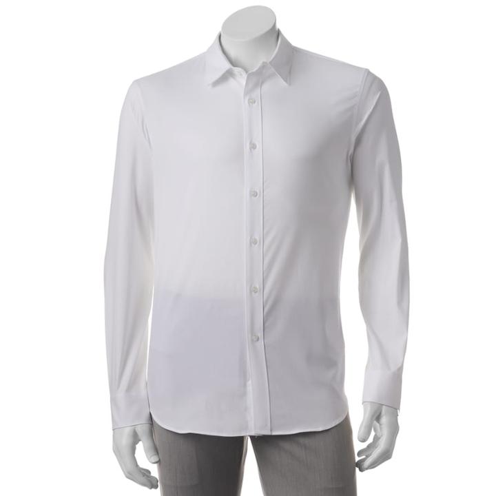 Big & Tall Apt. 9&reg; Stretch End-on-end Button-down Shirt, Men's, Size: Xl Tall, White