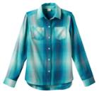 Girls 7-16 Mudd&reg; Curved Hem Plaid Button-down Shirt, Size: 10, Turquoise/blue (turq/aqua)