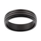 Black Ion-plated Titanium Stripe Band - Men, Size: 7