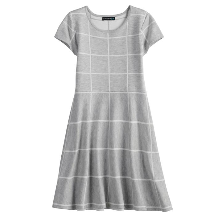 Girls 7-14 My Michelle Grid Pattern Sweater Dress, Size: Small, Grey