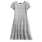 Girls 7-14 My Michelle Grid Pattern Sweater Dress, Size: Small, Grey