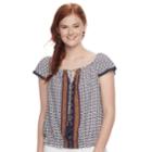 Juniors' Rewind Print Banded Hem Top, Teens, Size: Medium, Natural