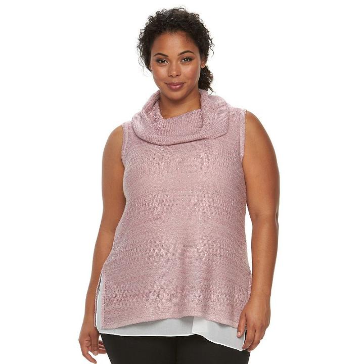 Plus Size Design 365 Cowl Neck Sleeveless Sweater Vest, Women's, Size: 1xl, Pink Ovrfl