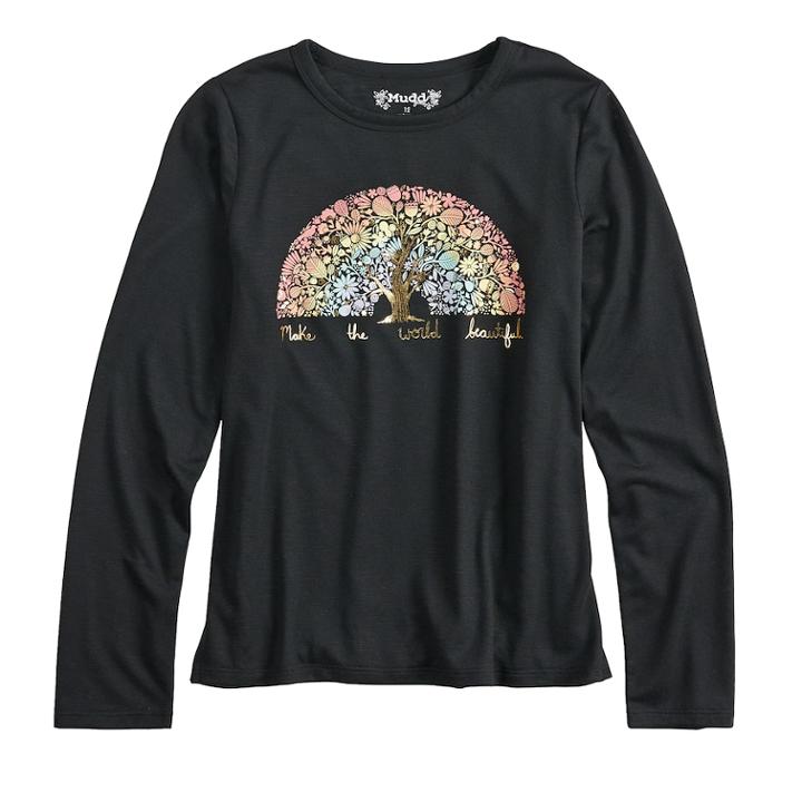 Girls 7-16 & Plus Size Mudd&reg; Long Sleeve Graphic Tee, Size: 16 1/2, Black