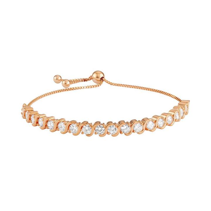 14k Gold Over Silver S Link Cubic Zirconia Bolo Tennis Bracelet, Women's, Size: 9, White