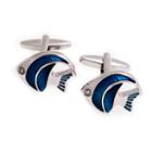 Rhodium-plated Enameled Fish Cuff Links, Men's, Blue