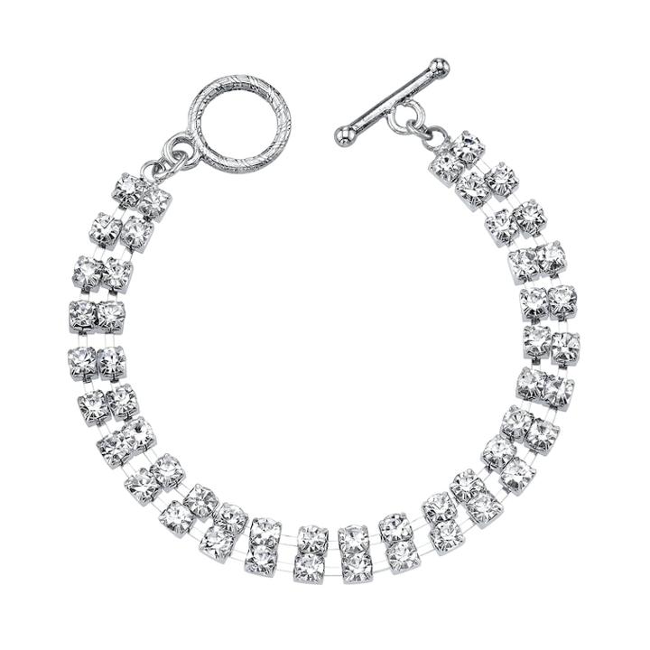 1928 Simulated Crystal Double Strand Toggle Bracelet, Women's, Size: 7, Grey