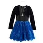 Girls 7-16 Knitworks Velvet Shrug & Embroidered Lace Skirt Dress Set With Necklace, Size: 7, Turquoise/blue (turq/aqua)