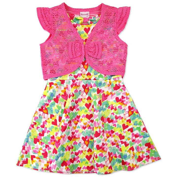 Girls 4-6x Nanette Print Scuba Dress With Lace Shrug, Girl's, Size: 4, Pink