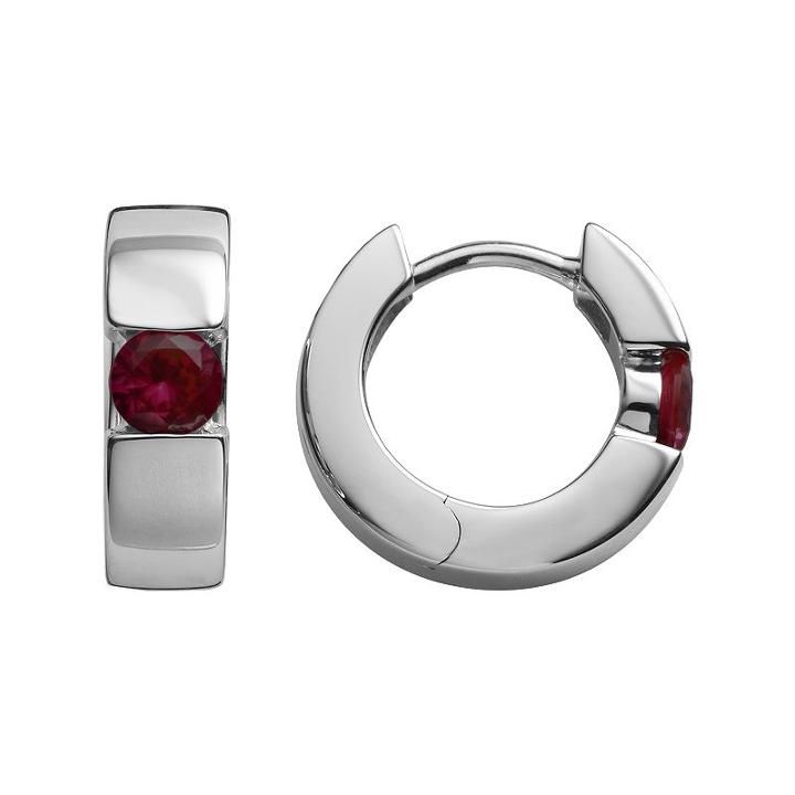 Sterling Silver Garnet Hoop Earrings, Women's, Red