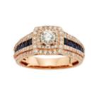 Igl Certified Diamond And Blue Sapphire Tiered Square Halo Engagement Ring In 14k Rose Gold (1 Carat T.w.), Women's, Size: 7.50