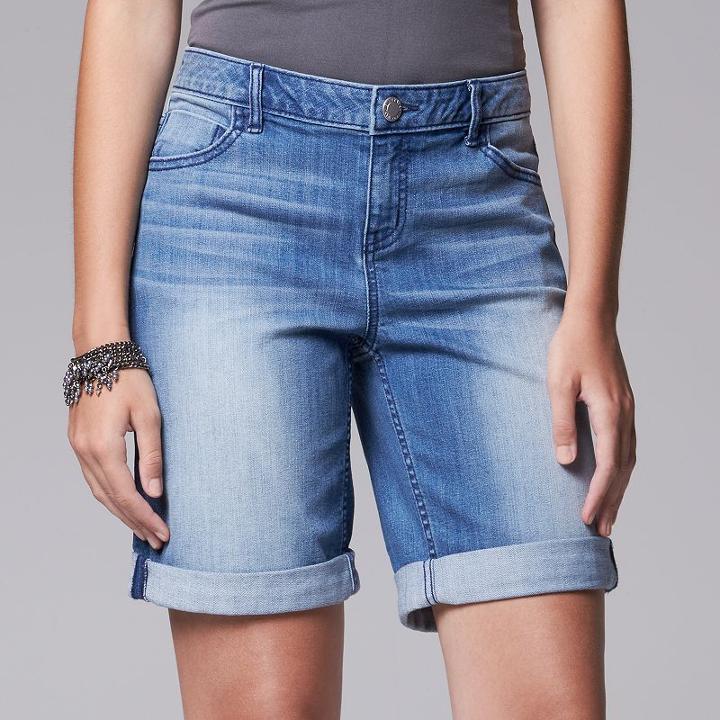 Women's Simply Vera Vera Wang Cuffed Jean Shorts, Size: 10, Dark Blue