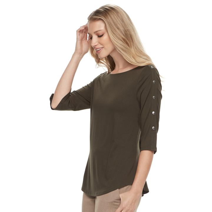 Petite Petite's Apt. 9® Faux Snap Shirt Tail Tee, Women's, Size: M Petite, Green