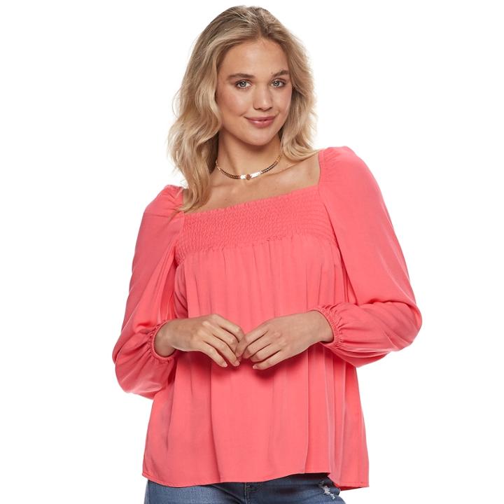 Juniors' Grayson Threads Solid Smocked Top, Teens, Size: Medium, Orange