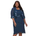 Plus Size Le Bos Lace-trim Jacket & Tiered Dress, Women's, Size: 14 W, Blue (navy)