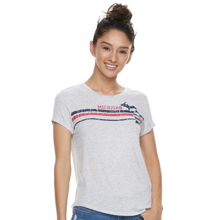 Juniors' About A Girl Striped State Tee, Size: Xl, Light Grey