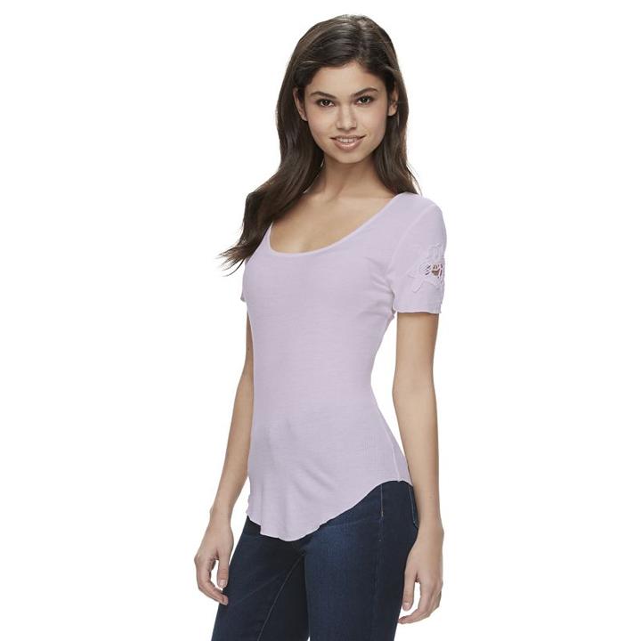 Juniors' Mudd&reg; Crochet Short Sleeve Tee, Girl's, Size: Large, Brt Purple