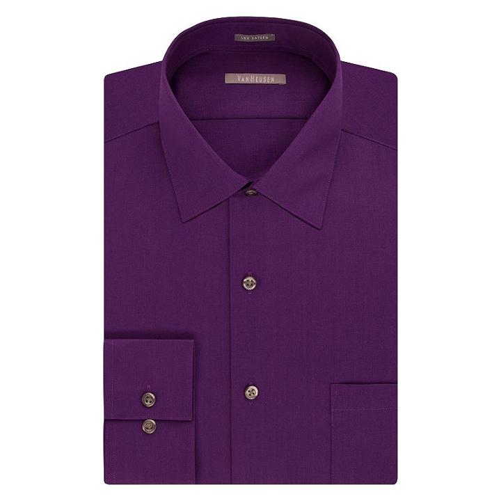 Men's Van Heusen Fitted Athletic Solid Lux Sateen No Iron Spread Collar Dress Shirt, Size: 15-32/33, Purple Oth