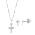 Lulabelle Kids' Sterling Silver Textured Cross Pendant & Stud Earring Set, Women's