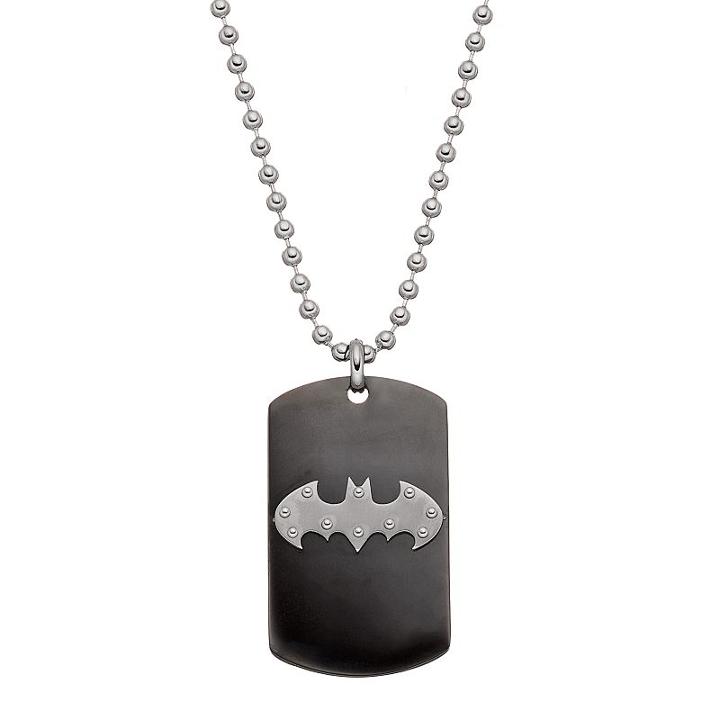 Men's Stainless Steel Batman Logo Dog Tag Necklace, Grey
