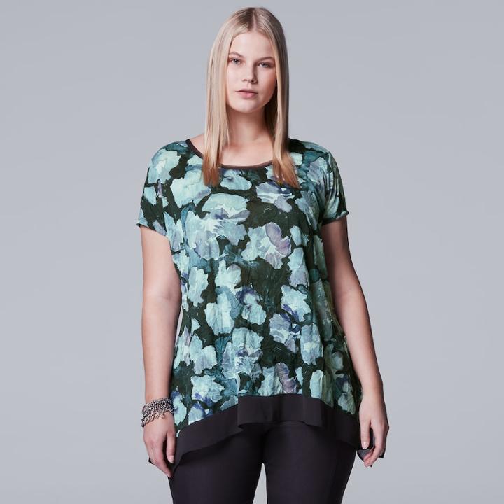 Plus Size Simply Vera Vera Wang Printed Crinkle Tee, Women's, Size: 3xl, Light Blue